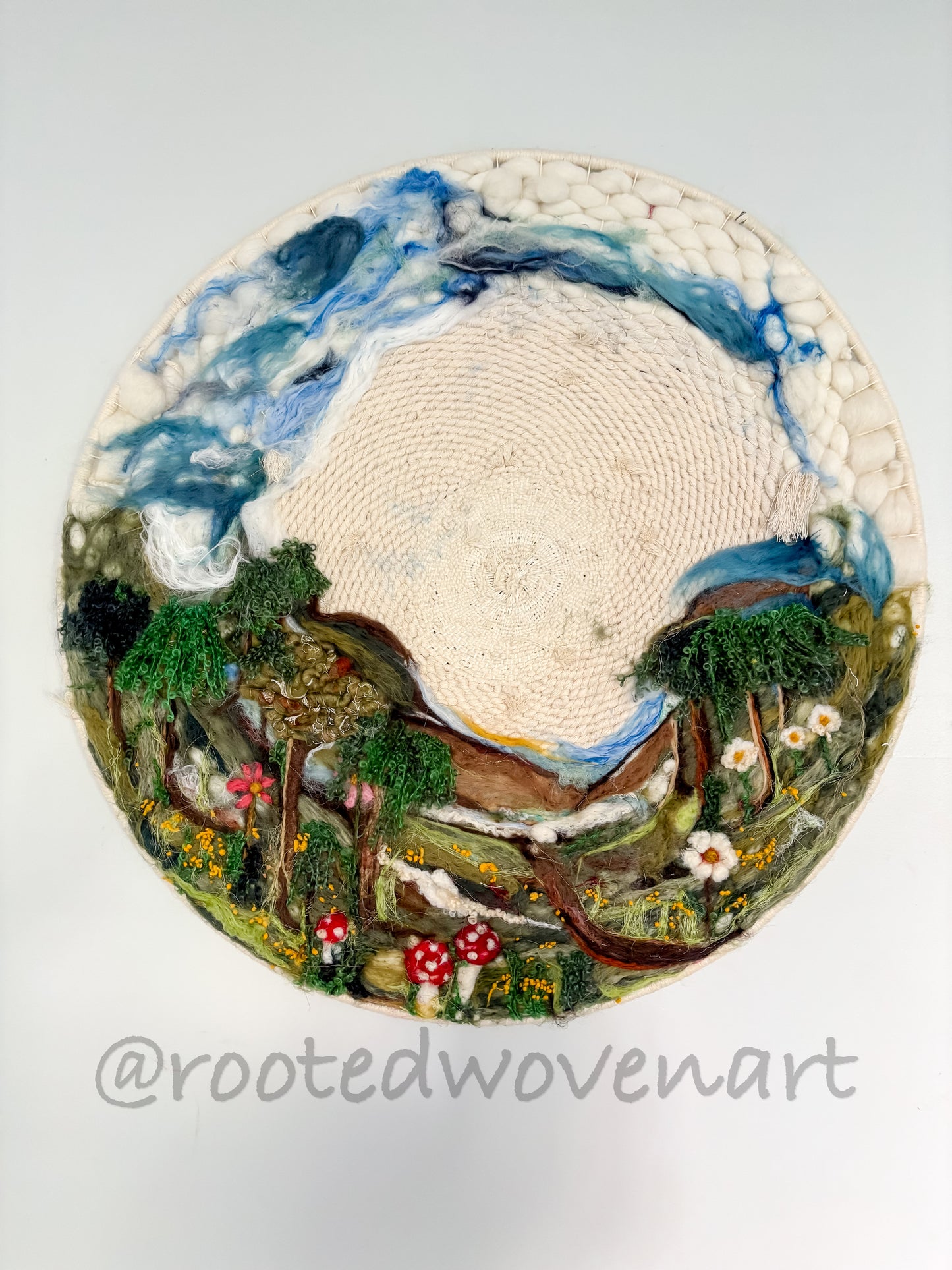 Wanderlust / Round Wall Art / Woven / Felted Wall Art